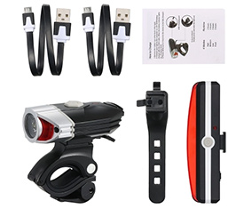 USB Rechargeable LED Bicycle Front Headlight Rear Tail Light Set Kit