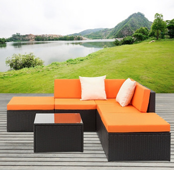 iKayaa 6PCS Rattan Wicker Outdoor Patio Sectional Sofa Set Black