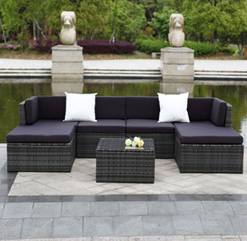 iKayaa 7PCS Outdoor Patio Garden Sectional Rattan Wicker Sofa Set Gray