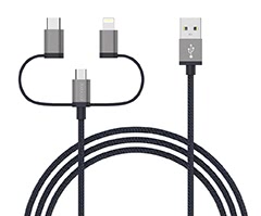 MFi Certified 3-in-1 Nylon Braided Micro-USB to USB 2.0 Cable