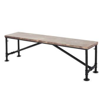 iKayaa Rustic Pinewood Top Kitchen Dining Table Bench
