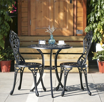 iKayaa 3PCS Modern Outdoor Patio Bistro Set Aluminum Porch Balcony Garden Table &amp; Chairs Set