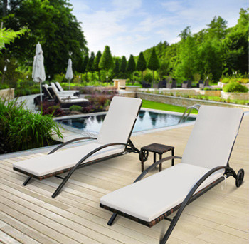 iKayaa 3PCS Rattan Wicker Patio Chaise Lounge Chair Set