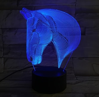 Luce notturna LED visivo a testa cavallo 3D