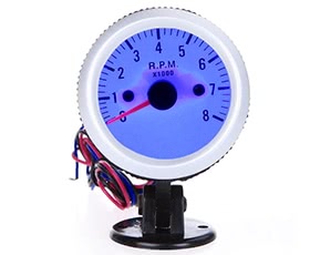 Tachometer Tach Gauge with Holder Cup for Auto Car 2" 52mm 0~8000RPM Blue LED Light