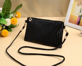 Cute Crocodile Patten Mini P U Leather Zipper Handbag for Women