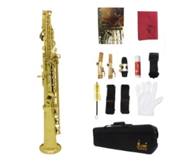 LADE Soprano Saxophone SAX Bb Brass Lacquered Gold Body and Keys with Lubricating Cork Grease