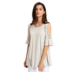 Women Crochet Lace Shoulder Short T-Shirt